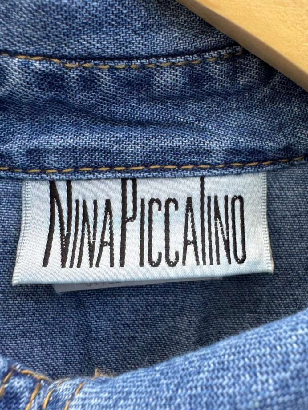 VTG 80s USA Made Nina Piccalino Denim Dress A line Studded Padded Shoulder Rodeo - Picture 6 of 16